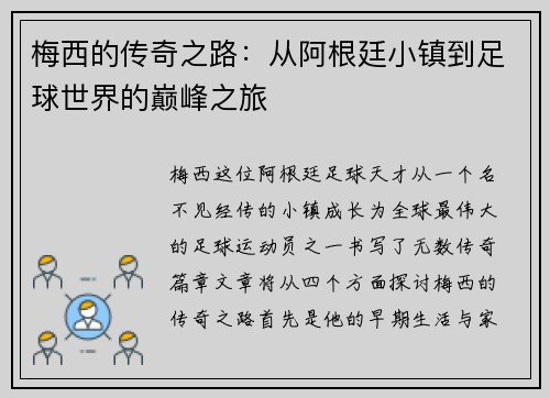 梅西的传奇之路：从阿根廷小镇到足球世界的巅峰之旅