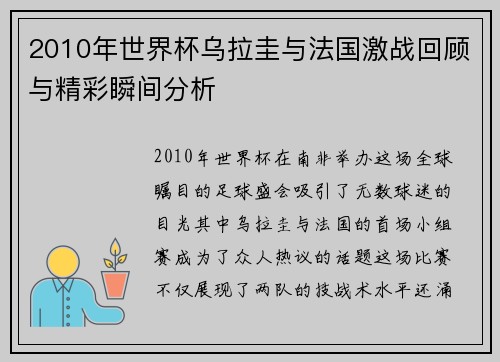 2010年世界杯乌拉圭与法国激战回顾与精彩瞬间分析