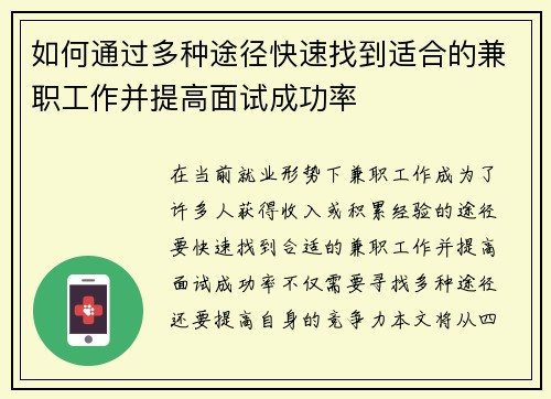 如何通过多种途径快速找到适合的兼职工作并提高面试成功率