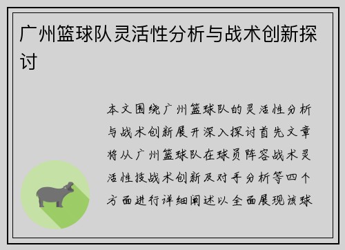 广州篮球队灵活性分析与战术创新探讨